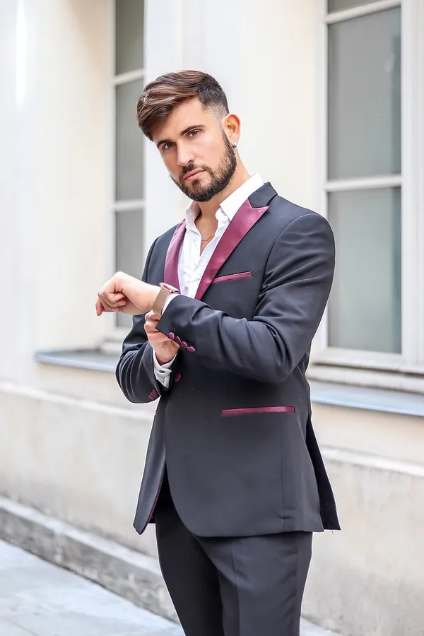 Gri Bordo Detaylı Takım Elbise