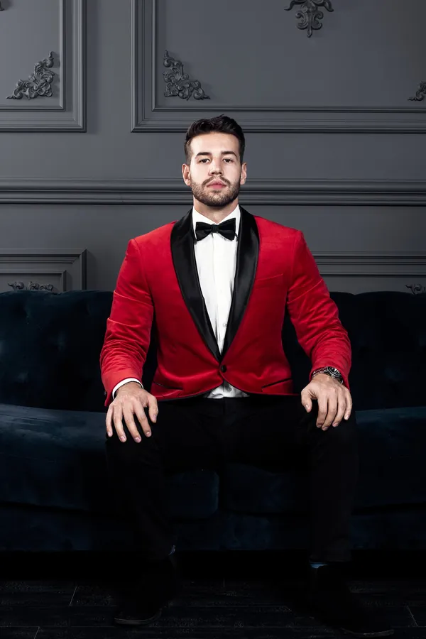 Kırmızı Kadife Smokin Ceket