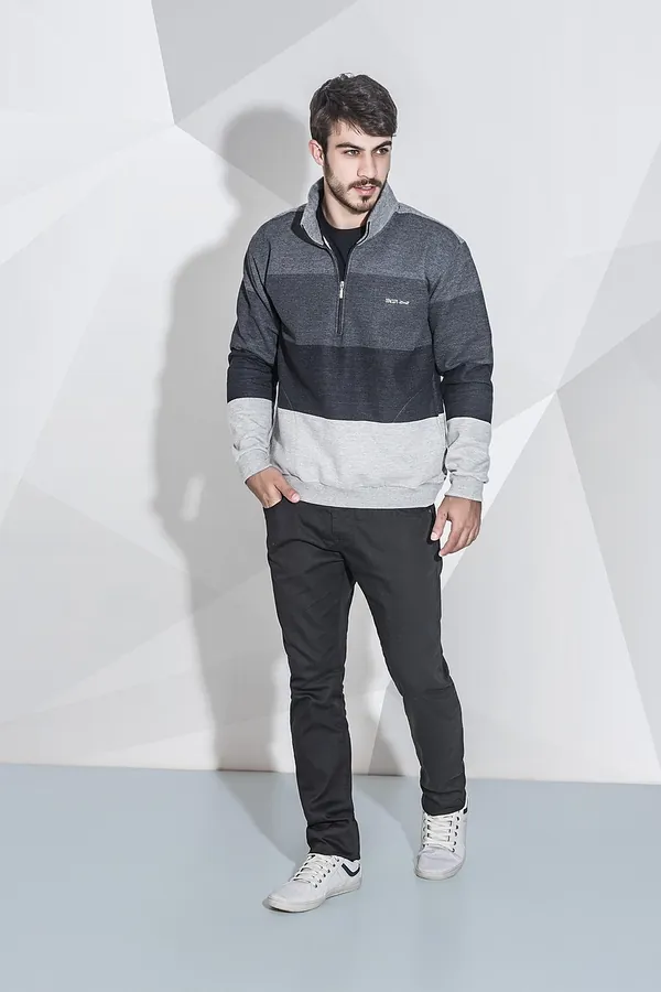 Lacivert Beyaz Renk Bloklu Sweatshirt