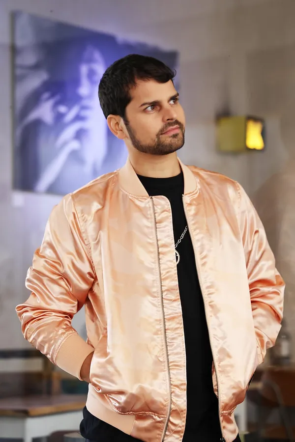 Şampanya Saten Bomber Ceket